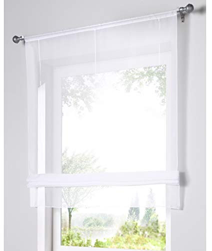 SIMPVALE 1 Piece Roman Blinds - Sheer Short Curtain for Window Interior Decoration - for Kitchen, Bedroom, Living Room, Balcony and Bathroom, White, 100x155cm