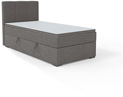 FEDVE Boxspringbett 80x200 Dunkelgrau – Gandia Mini – Praktisches Bett mit Bettkasten Rechts – Gemütlich Kopfteil Bett mit Matratze – Einzelbett zum Schlafzimmer