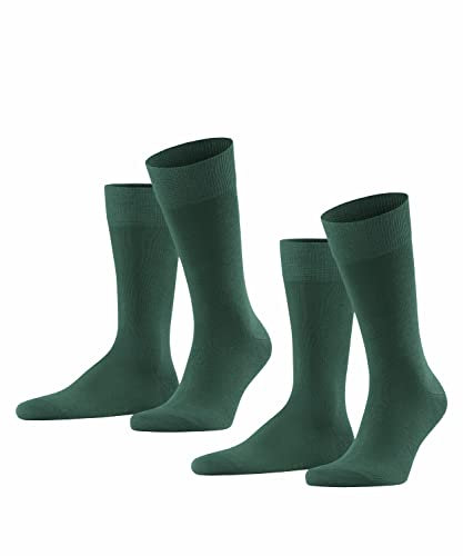 FALKE Happy Double Pack M So cotone tinta unita confezione di 2 paia, Calzini Uomo, Verde Hunter Green 7441, 39-42
