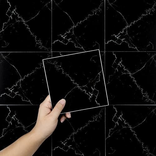 Hode 24 Pezzi Piastrelle Adesive Cucina Bagno, Nero Marmo 15x15cm Adesivi per Piastrelle Bagno, Mattonelle Cucina, Decorazione Impermeabile PVC