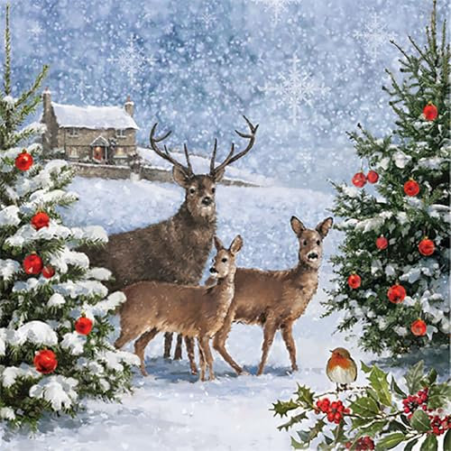 20 Servietten Hirsche an Weihnachtsb?ume | Hirsch | Reh | Tiere | Wald | Weihnachten | Winter | Tischdeko | Decoupage | Serviettentechnik 33x33cm