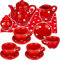 alles-meine.de GmbH 14 TLG. Set Puppengeschirr/Kaffeeservice & Teeservice - Bunte Punkte - Geschirr Porzellan/Keramik - Porzellangeschirr - Kinderküche - Picknickset Puppen..