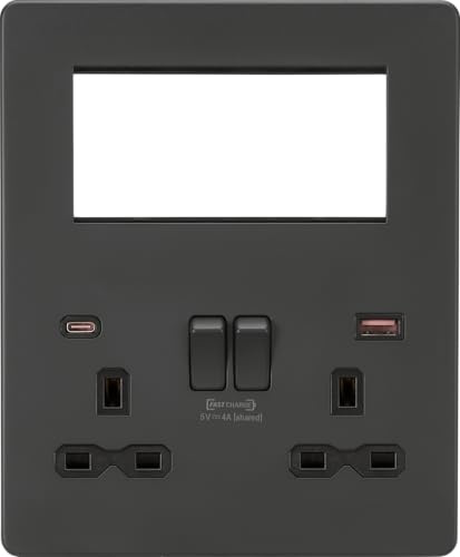 Screwless Small Multimedia Combination Plate with FASTCHARGE - Anthracite
