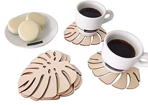 nagu® Set mit 6 Untersetzern aus Holz, hitzebeständig, sehr dekorativ, EIN schönes Geschenk für Familien oder Zuhause (Monstera)
