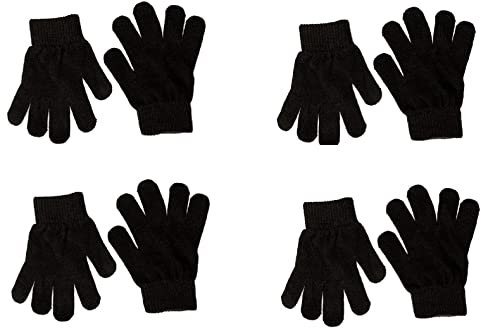 Kid's Winter Magic Thermal Gloves - Children's Stretchy Warm Knit Gloves for Boys and Girls, Black, 7-12 Years (Pack of 4)