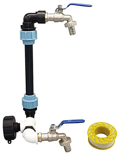 IBC Schwanenhals 2 Fach Messing Auslaufhahn, IBC Container Adapter S60x6, IBC Tank Verbinder 1 Zoll, IBC Wasserhahn Verbinder Zubehör für Regentonne, Tank, Öltank (45cm)