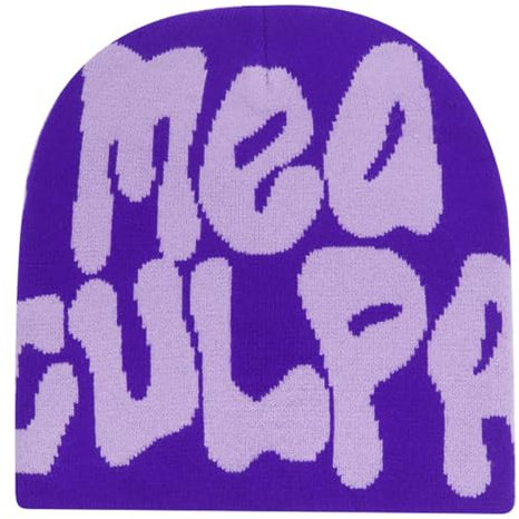 KORADI Damen Beanie Mütze MEA Culpa Word Head Toque Herren Y2K Stilvolle Beanie Mützen Winter Strickmütze für Geschenke, Violett, Einheitsgr��e