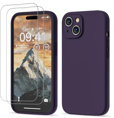 GOODVISH 3 in 1 Designed for iPhone 15 Case Premium Silicone 6.1 (2023)| Upgraded Camera Protection, 2 Pack Screen Protector, Shockproof Anti-Scratch Gel Rubber Slim Phone Case Cover, Berry Purple