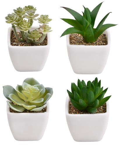 Ehuihuan Piantine Finte Decorative con Vasetto, Piante Grasse Finte che Sembrano Vere, Pianta Artificiale Interno da Appartamento, Pianta Finta da Esterno, Piante Succulente Artificiali Piccole 4PCS