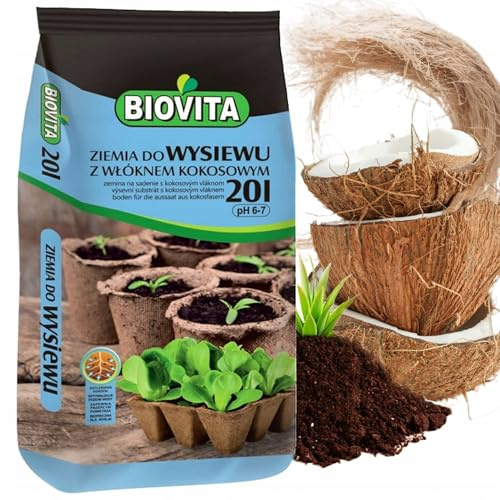 BIOVITA für die Aussaat mit Kokosfasern Mehrkomponentensubstrat Pflanzenerde Gebrauchsfertig Erde Natürlichen Ursprungs (20 Liter)