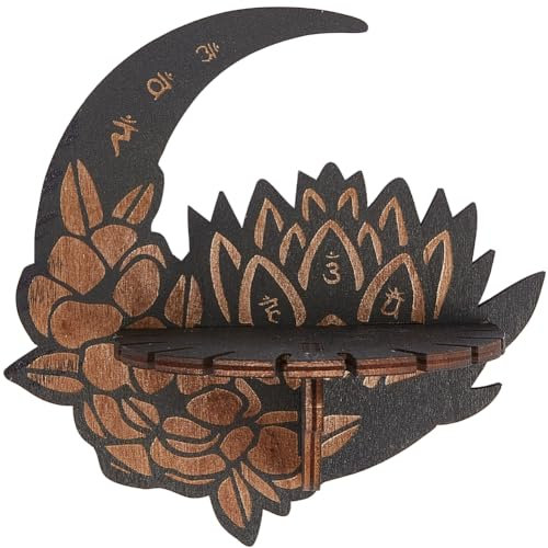 CREATCABIN Kristallregal-Display,Holzwand,Lotusmondform,Rustikale Schwebende Regale,Schmuckhalter,Ständer,Wanddekoration,Hängende Dekoration,Spirituelles Geschenk Für Frauen Männer,Geburtstag,15x15cm