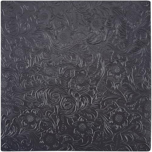 GORGECRAFT 25x25cm Große Rindslederblätter Mit Floraler Prägung 1.6mm Stoßartige Textur Echte Crazy Horse Lederstücke Schwarzes Quadratisches Schlichtes Geometrisches Muster Bedruckter Lederstoff