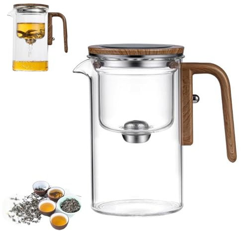 Enchantipot - Teiera magica Enchantipot, 520 ml, teiera in vetro con separazione dell'acqua con manico in legno, teiera magica con infusore, teiera magica con controllo a pressione, per tè sciolto