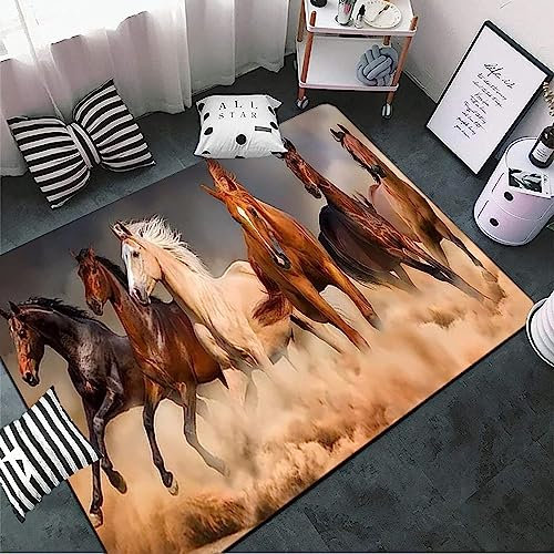 Teppich mit 3D-Druck, Motiv: Wüstenpferd, Herde, Tiere, Bodenmatte, Polyester, weiches Material, rutschfester Teppich, leicht zu reinigen, für Schlafzimmer, Flur, Küche, Wohnzimmer, Kinder Octopus