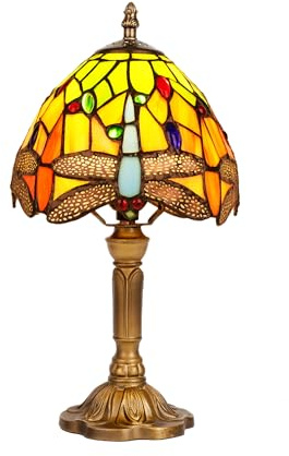 Plynvexa 20,3 cm Tiffany-Stil Tischlampe, Libelle, kleine Buntglas-Nachtlampe, handgefertigter Schreibtisch, Nachttisch, antikes Licht für Wohnzimmer, Schlafzimmer und Arbeitszimmer, ideales