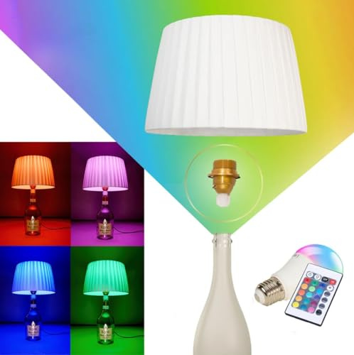 Imperato Illuminazione Mehrfarbige Flasche zu Lampe, komplettes Set mit handgefertigtem Lampenschirm + mehrfarbige Glühbirne mit kabelloser Fernbedienung | Wow-Effekt auf jeder Flasche