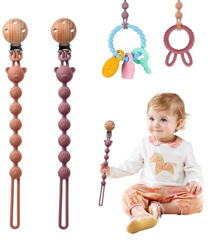 LAJUP Confezione Da 2 Catenelle Per Ciuccio, In Silicone, Per Bambine E Ragazzi, Adatte Per Bambini, Mantiene Il Ciuccio Pulito, Morbido E Flessibile, Senza Bpa, Durevole, Elevata Robustezza
