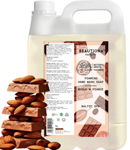 Beautiona Seife 5L: Schaumseife mit Glycerin & Mandelöl, feuchtigkeitsspendend, für Hände & Körper, pH-neutral, 3x effektiver (5 L, Schokolade)