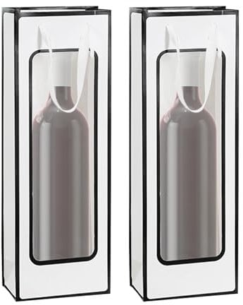 2Pcs White Wine Gift Bags with Clear Window, 14.17× 4.92× 3.45 inches Paper Bottle Bags