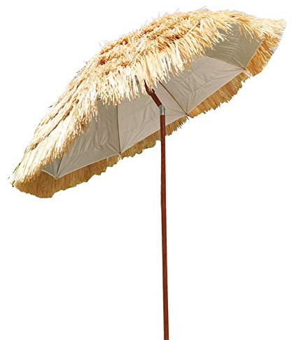 DLAZUM 1,8 m 8-Rippen-Gartenschirm aus Holz, runder Gartenschirm im Hawaii-Stil, wasserabweisend, mit Kurbelgriff für Strand/Pool/Terrasse, Sonnenschirm im Freien