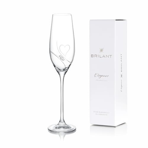 Brilant Champagnergläser mit Swarovski-Kristallen und Herzgravur, 1 Stück | Minimalistisches Design als Hochzeitsgeschenk, Sektgläser Hochzeit, Sekt Gläser Set und Aperitifgläser für besondere Anlässe