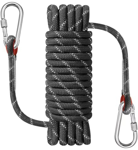 NorthPada Nylon Seil mit Karabiner 10 mm x 3 m Reflektierend Schwarz | Schwimmend, Für Baumpflege, Bootfahren & Angeln, Rafting & Wandern, Für den Außenbereich