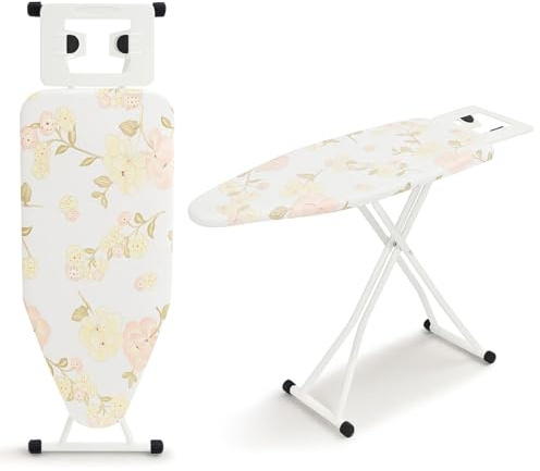 Bügelbrett Höhenverstellbar 7-Fach Klappbares Dampfbügelbrett | ironing board mit Metallgitter mit Antirutschfüßen Bügelbrett für Dampfbügelstation (Blumenmuster)