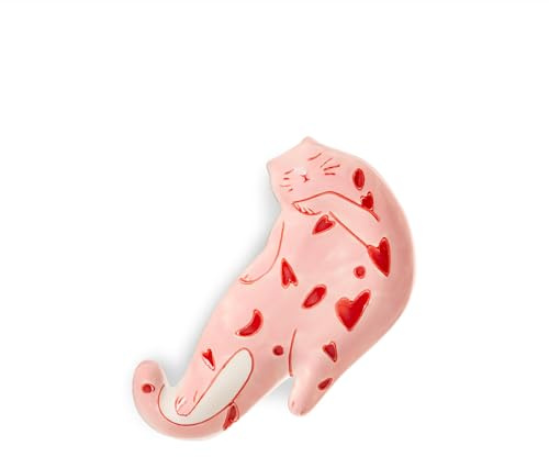 Helio Ferretti Schmuckablage Schlafende Katze Keramik rosa Schmucktellerchen ca. 13,3 x 8 x 1,5 cm