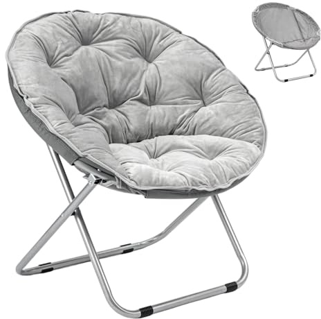 GREENSAPPIRE Runder Klappsessel Plüsch – Klappbarer Loungesessel mit Abnehmbarem Bezug, Bequemer Relaxsessel für Wohnzimmer & Schlafzimmer, Mondsessel Lesesessel (Gray)