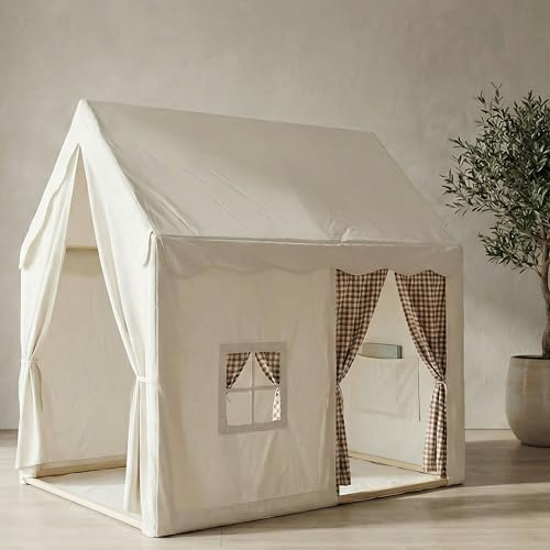 FRIEDO Kinderzelt Indoor inkl. Bodenmatte und Stabiler Holzstangen I OEKO-TEX100 zertifiziertes Baumwoll Zelt Kinderzimmer I Spielzelt und Spielhaus als Kuschelecke fürs Kinderzimmer I Play-House