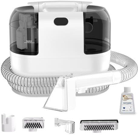 Lavatappeti e Divani Lava e Asciuga, Aspirapolvere Lavatappeti 500W 18Kpa, Pulitore Tappezzeria Portatile con Doppio Serbatoio, Tubo Lungo per Pulizia Divano, Materasso, Sedili Auto e Macchie Animali
