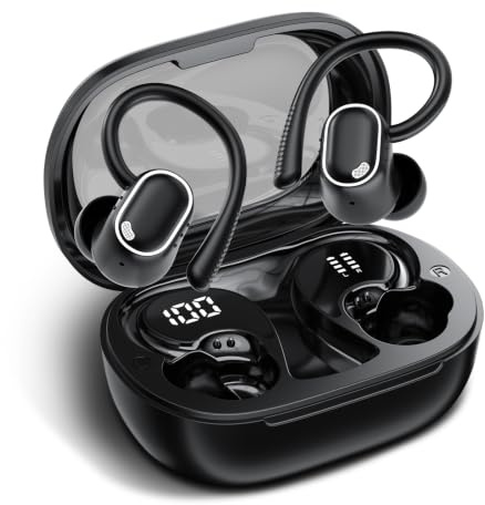 Wireless Earbuds Sports with EarHooks, HiFi Stereo Bluetooth 5.4 Headphones | 50H Playtime Ear Buds with LED Display, ENC Noise Reduction, IP7 Waterproof Earphones for Sports, Running, Gym and Travel