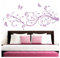 Grandora Wandtattoo XXL Blumenranken Schmetterlinge Blumen I Flieder (BxH) 90 x 39 cm I Schlafzimmer Liebe Flur Wohnzimmer modern Aufkleber Wandaufkleber W1073