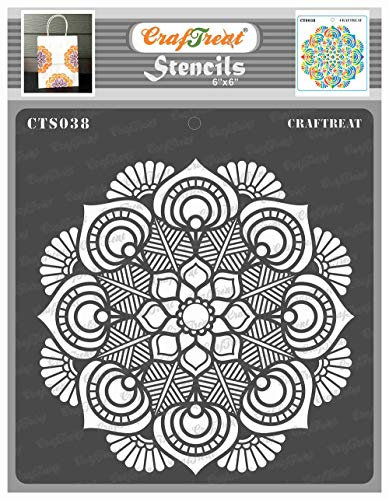 CrafTreat wiederverwendbare Blumen-Mandala-Schablonen zum Malen auf Holz, Wand und Fliesen – Mandala – 15,2 x 15,2 cm – DIY-Kunst- und Bastelschablonen – Lotus-Mandala-Schablone