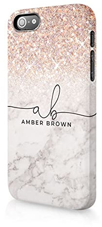 Tirita Personalised Compatible with iPhone 5 / 5s / SE 2016 Hard Case Cover PRINTED GLITTER, NOT REAL GLITTER Faded Glitter Marble Bling Sparkly Custom Initials Name Bling