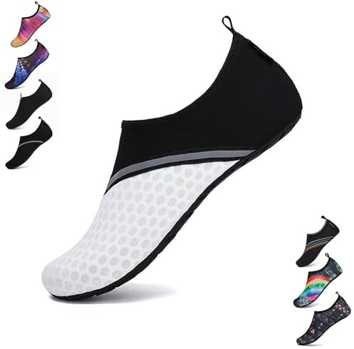 SAGUARO Damen Herren Badeschuhe Wasserschuhe Schwimmschuhe Männer Frauen Barfußschuhe für Strand,Pool,Meer,Wassersport,Surfen,Aqua Cycling,Segeln,Bootfahren,Windsurfen(Weiß, 40/41 EU)