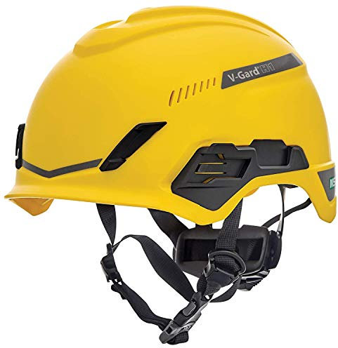 MSA V-Gard H1 Trivent Safety Climbing Helmet - Ventilated - Yellow - 52–64 cm - Hard hat with chinstrap for Work at Height and Rescue - EN12492 & ANSI