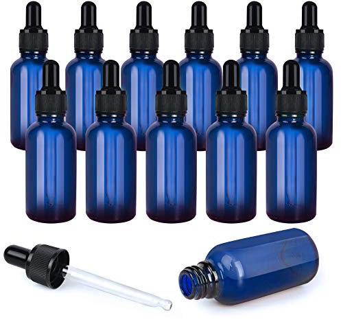Ulable Lot de 12, 30 ml Flacon Compte-gouttes en Verre, Bouteille vide avec Flacon en Verre avec Compte-gouttes, pour Huile Essentielle (Bleu)