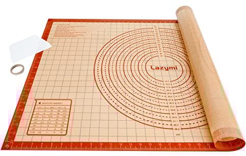 Lazymi Dick Backunterlage Silikon Groß 91 x 61 cm, Antihaft Backmatte rutschfeste Teigmatte Ausrollmatte Arbeitsmatte mit Messung Silikonmatte Backen für Fondant Pizza Brot Matte, BPA Frei (Rot)