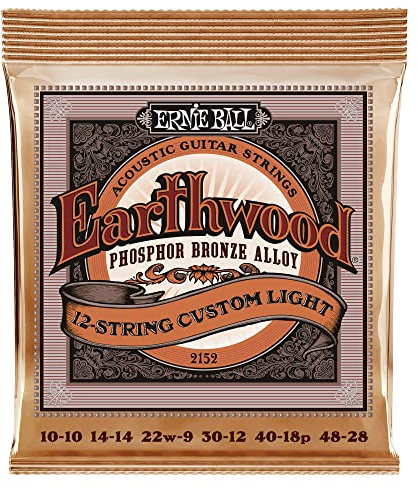 Ernie Ball Earthwood Custom Light - Cuerdas para guitarra acústica de 12 cuerdas, bronce fosforado, calibre 10-48