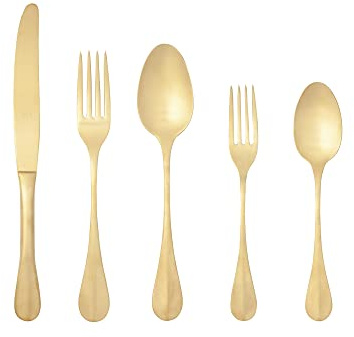 Costa Nova 5-Piece Silverware Service for 1 - Nau Collection, Gold Brushed Finish | Stainless Steel Cutlery | Dishwasher Safe Flatware | Restaurant Quality Dinnerware