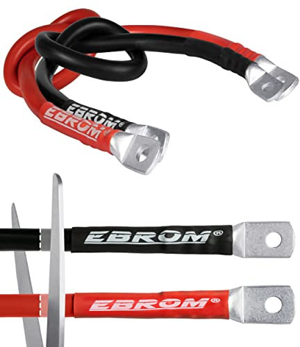 EBROM HI-FLEX - Cable de batería de alta flexibilidad, color rojo y negro, 12 V, 24 V, 36 V, 30 cm hasta 5 m, 50 mm², corriente de hasta 168 A, con 2 terminales de cable M8 para baterías de tracción,