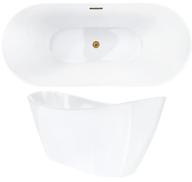 VBChome Badewanne 160x72 cm Gold Acryl SET Premium Badewanne Freistehend Eingebauter Überlauf Siphon Inklusive Modern Komfort Elegant Top Qualität