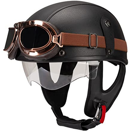 Retro Motorradhelm Halbhelme, Motorradhelm Erwachsene Motorrad-Helm Halbschale Jet-Helm Roller-Helm Scooter-Helm Mofa-Helm Retro mit Brille ECE zertifizierter A,M