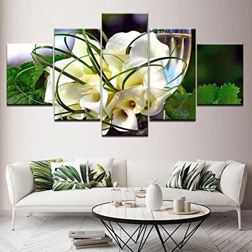 Bilder Leinwandbilder Calla-Lilienblume Vlies Leinwand 5 Teilig Wandbilder Kunstdrucke Wandbild Bild Auf Kunstdruck Wanddeko Wand Wohnzimmer Wanddekoration Deko Modern M/100 X 50 Cm
