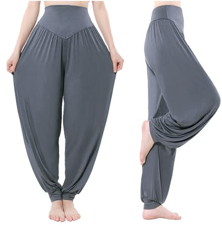 Cegerne Haremshose Damen Yoga Pilates Hosen Super Weich Stretch Leicht Pumphose Sommer, Dunkelgrau, M