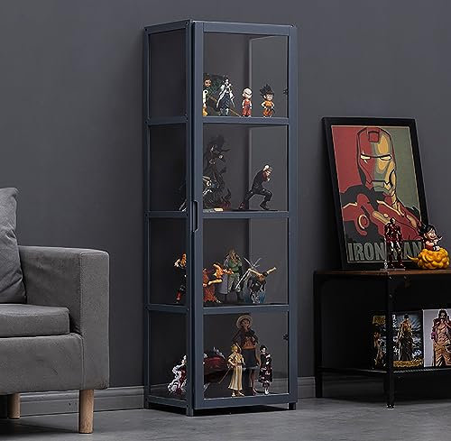 CHAANG glasvitrine vitrine vitrinenschrank sammlervitrine wohnzimmerschrank Natürlicher Bambusrahmen, Side-by-Side-Türdesign, versiegelt und staubdicht, leicht zu reinigen