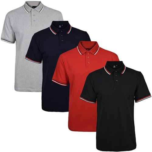 Gaffer Mens Polo Shirt Cotton Polos Tshirt Pique Pocket T Shirt Summer Ribbed Tipping Collar PK Tshirts Top Tip Set 3-4 Pack L