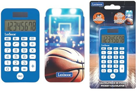 Lexibook, Calculadora de Bolsillo Basket con Tapa Protectora, Funciones Básicas y Avanzadas, Alimentada por Batería y Solar, C45BA