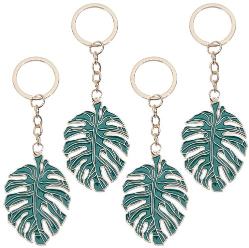 craspire 4 Stück Monstera Blatt Schlüsselanhänger Grüne Pflanze Sommer Tropische Palmenblätter Legierung Emaille Hängender Anhänger Charm Schlüsselanhänger Für Schlüsselanhänger Handtasche